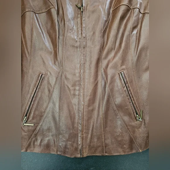 NWOT - Leather Lane Bryant Brown Biker Jacket - Size 14/16 - Vintage - Picture 7 of 9